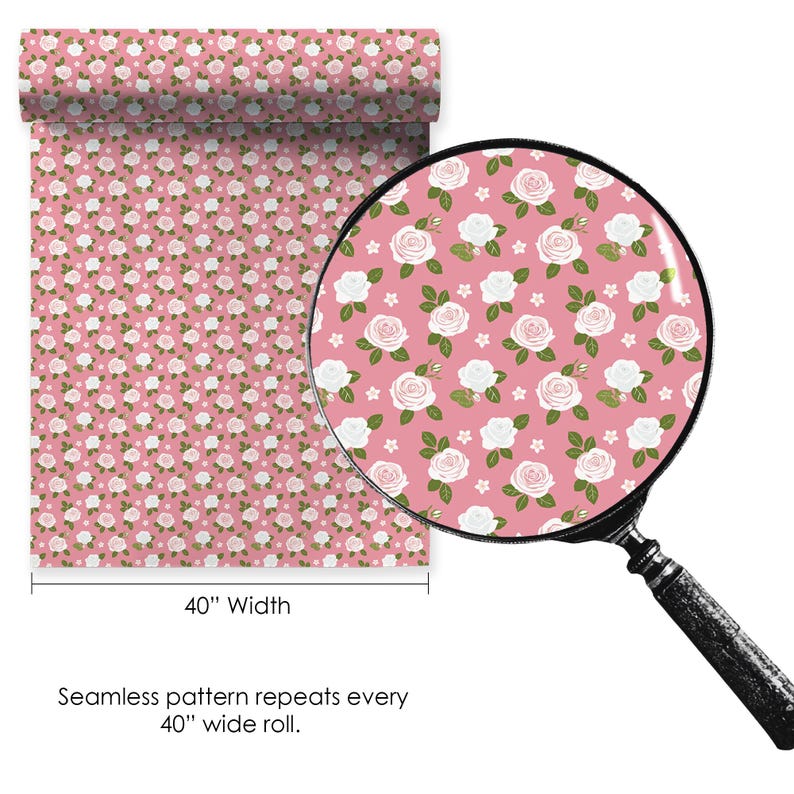 Pink Floral Wallpaper, White Rose Pattern Wall Mural for Office or ...