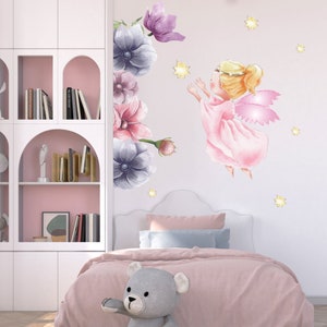 Fairy Wall Decal, Magic Room Decal, Nursery Wall Sticker, Stars and Fairy Murals, Girls Room Decor, Princess Wall Art, Kids Room Wall Decals