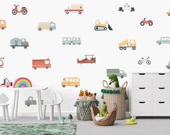 Vinilos decorativos de transporte para pared, pegatinas de vehículos para pared, coches, camiones, aviones para decoración de habitaciones infantiles, vinilos decorativos para la habitación de los niños.