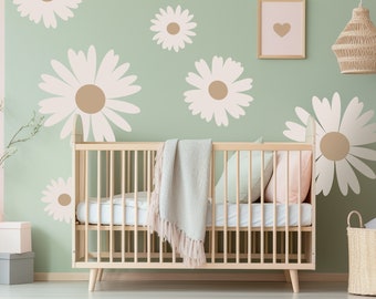 Daisy Flower Wall Decal, 18 Pieces, Large Flower Wall Sticker, Floral Wall Art, Nursery Kids Room Wall Decor Peel and Stick, Daisy Wallpaper