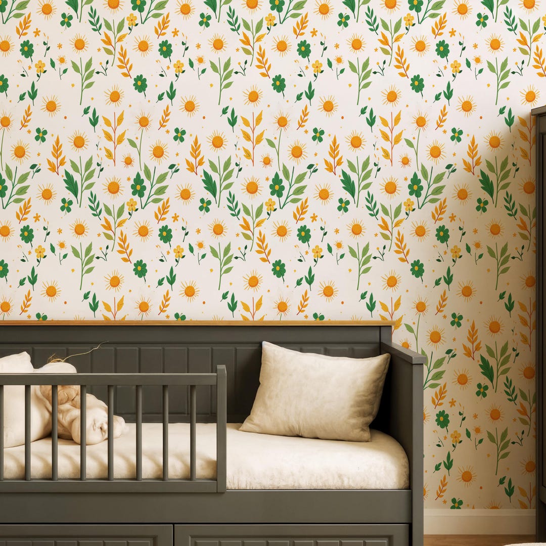 Sunflower Kids Wallpaper, Bright Floral Peel and Stick Wall Mural