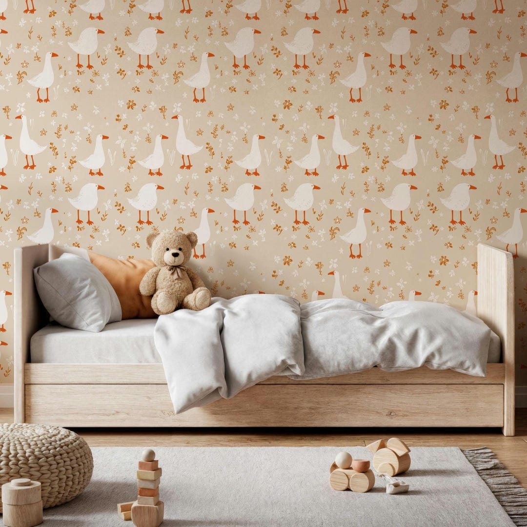 Goose Wallpaper, Farmhouse Removable Wallpaper, Cute Nursery Decor ...