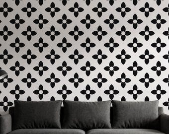 Papel tapiz floral geométrico en blanco y negro, mural de pared moderno minimalista, elegante diseño de flores autoadhesivas para la decoración de la sala de estar.