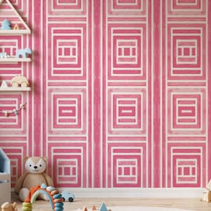 Pink Geometric Wallpaper, Abstract Wall Art, Removable Peel and Stick Wallpaper, Modern Wall Design, Patterned Decor, Gift for Home