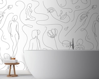 Mural de pared con silueta femenina, papel tapiz autoadhesivo despegable, arte corporal femenino moderno y ligero.