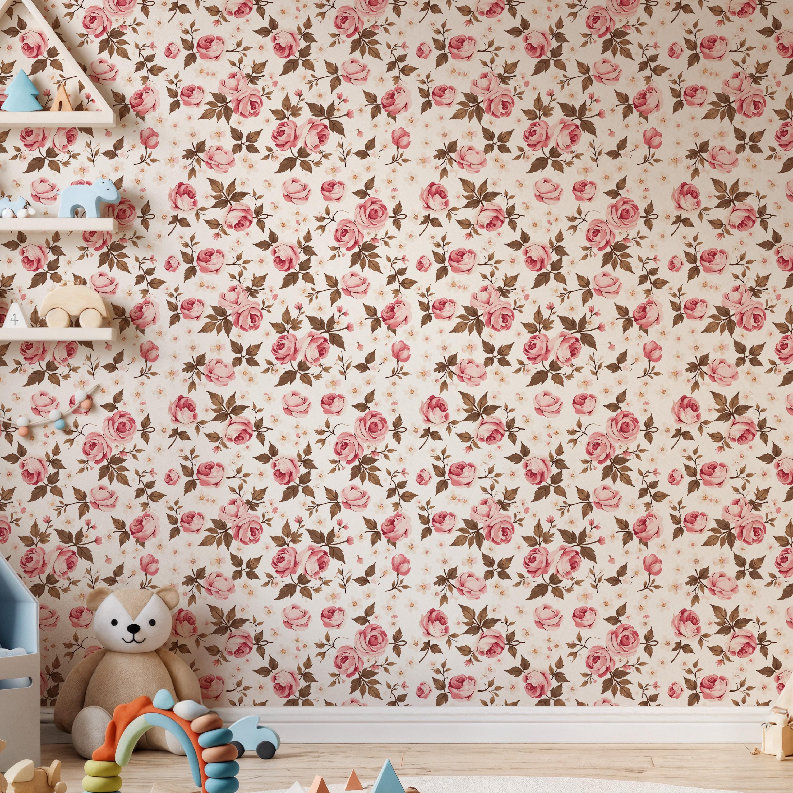 Romantic Pink Rose Floral Wallpaper for Bedroom Living Room Nursery ...
