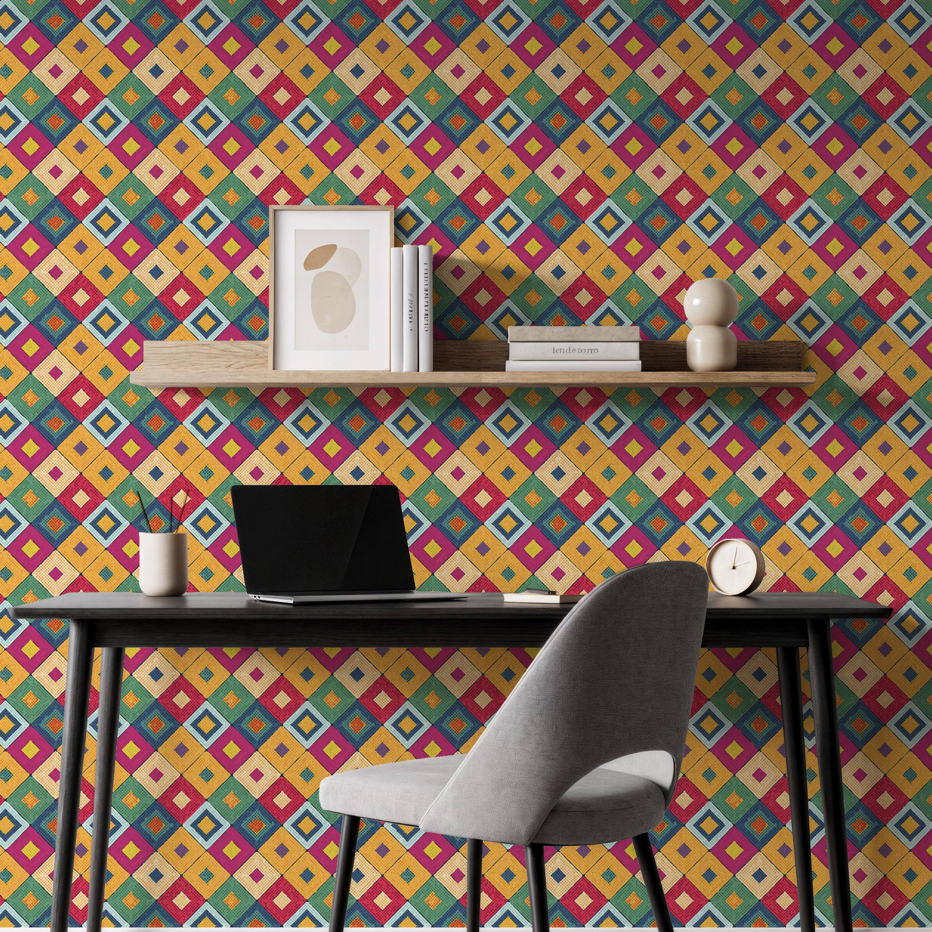 Colorful Geometric Diamond Wallpaper, Kids Playroom Peel and Stick ...