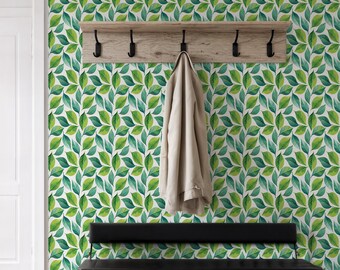 Green Leaf Botanical Wallpaper, Nature Inspired Peel and Stick Wall Mural for Living Room, Hallway, Kitchen, Bathroom, Modern Home Decor