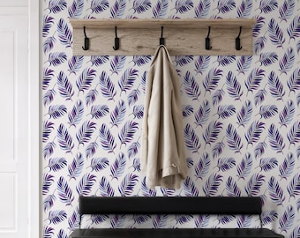 Purple Leaf Botanical Wallpaper, Watercolor Mural, Nature-Inspired Wall Design (Peel and Stick)