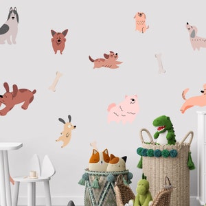 Colorful Animal Wall Decal Set for Kids Room Decor, Peel and Stick Nursery Dogs Wall Decal, Easy to Remove Watercolor Animal Wall Art