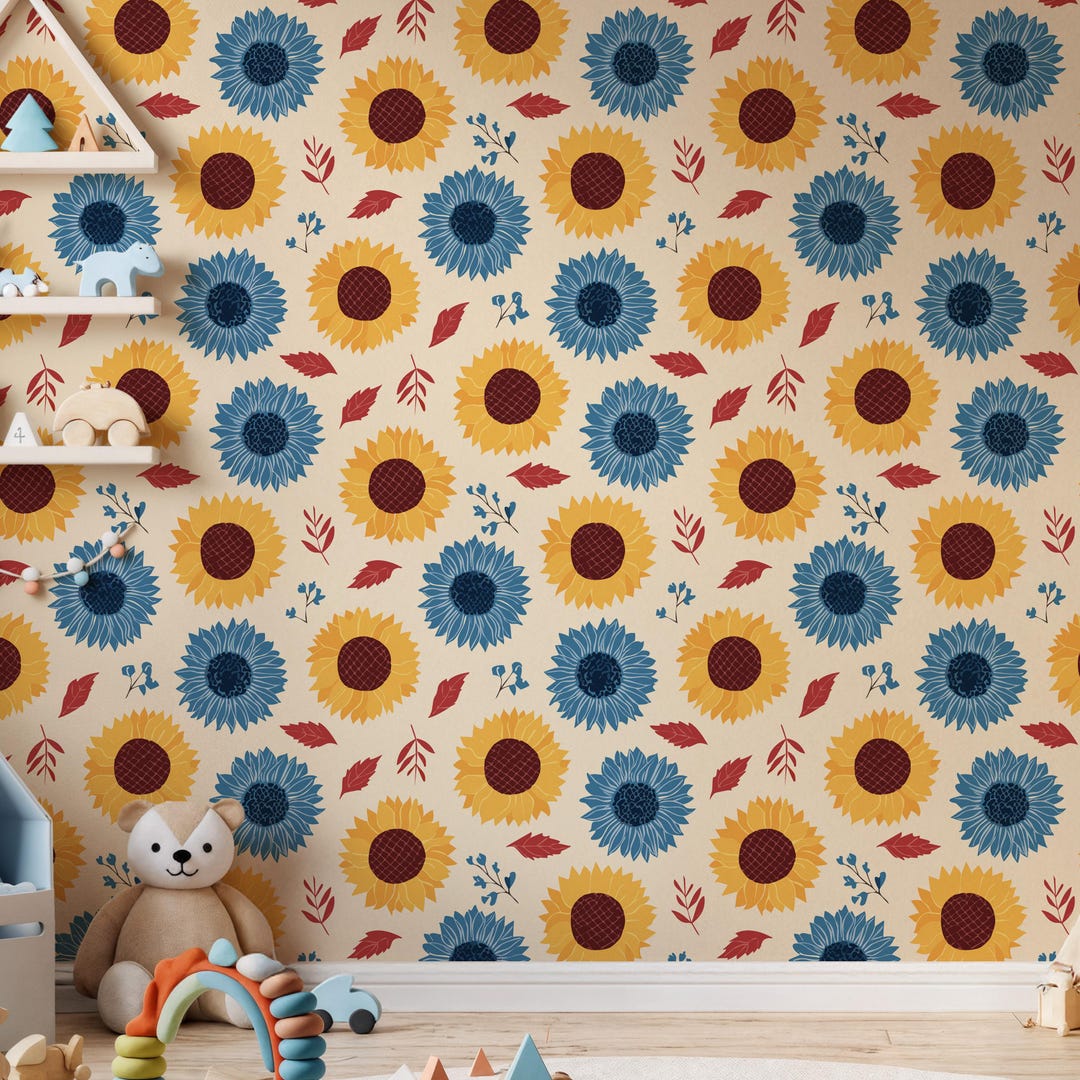 Sunflower Kids Wallpaper, Peel and Stick Floral Wall Mural for Nursery ...