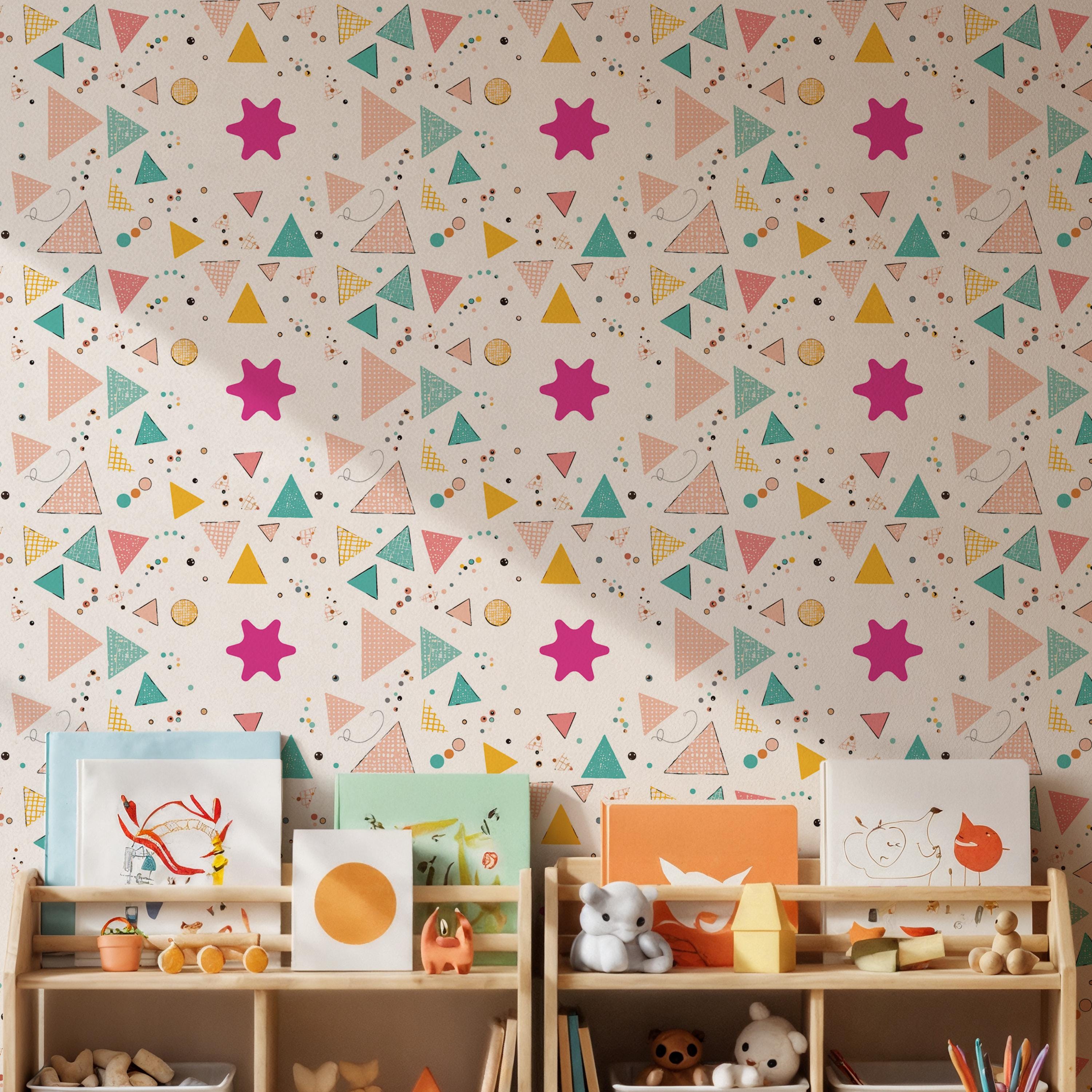 Geometric Kids Wallpaper, Colorful Peel and Stick Wall Mural, Fun ...