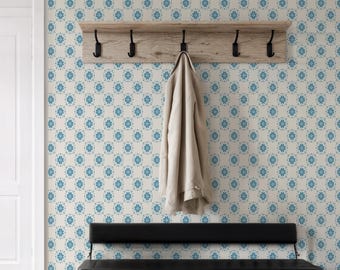 Papel pintado floral azul, mural botánico vintage para habitación infantil, autoadhesivo en tonos pastel.