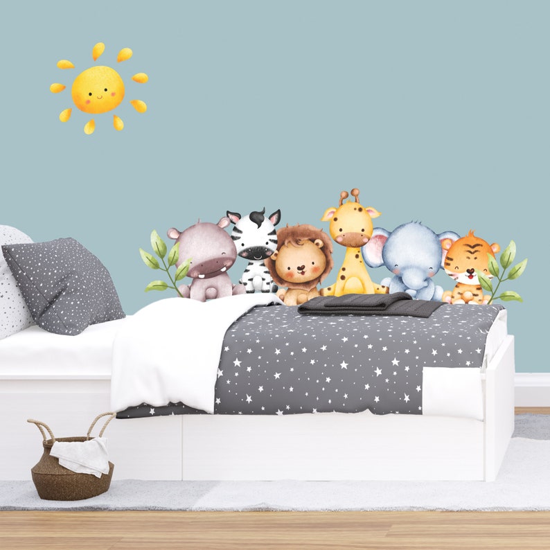 Watercolor Safari Animals Wall Decal Set With Elephant, Hippo, Tiger ...