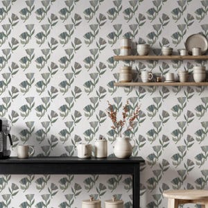 Green Botanical Wallpaper, Watercolor Leaf Wall Mural, Nature Inspired Removable Wallpaper, Floral Peel and Stick Wall Decor, Gift for Home