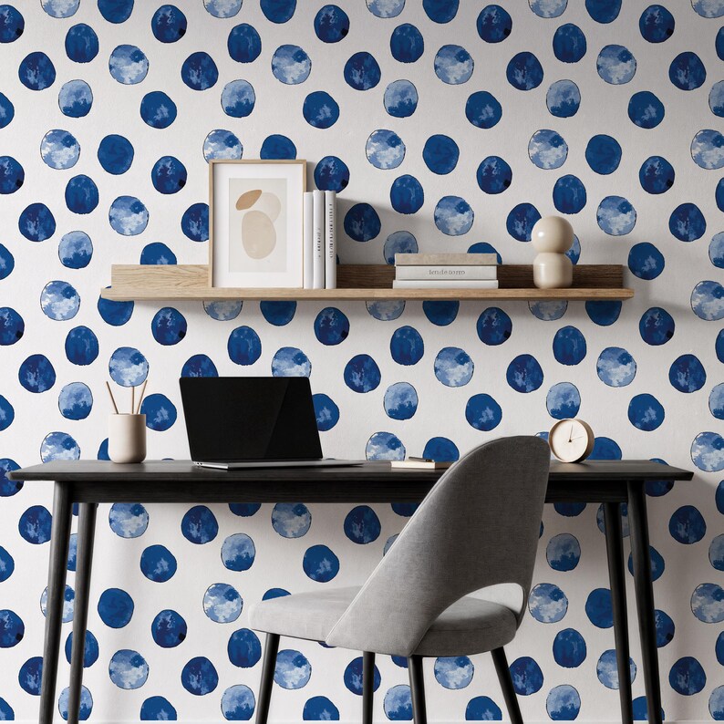 Blue Dotted Wallpaper for Kids Room, Playful Peel and Stick Wall Mural ...