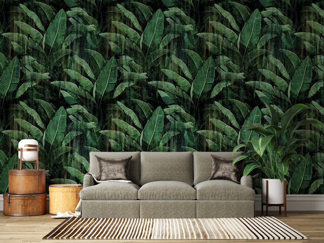 Tropical Leaf Wallpaper | Jungle Banana Leaves Wall Mural | Custom Size ...