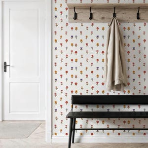 Vintage Floral Wallpaper, Retro Flower Kids Room Decor, Playroom Wall Art, Nursery Mural, Peel and Stick, Non-Adhesive, Removable