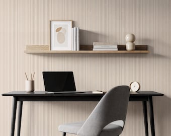 Minimal Beige Vertical Stripes Wallpaper, Modern Wall Mural, Elegant Textured Stripe Design for Office or Living Room, Peel and Stick
