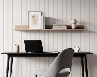 Cream Beige Vertical Stripe Wallpaper, Modern Scandinavian Office Wall Mural, Neutral Minimal Wall Design, Elegant Peel and Stick Decor