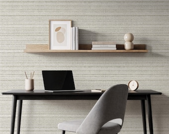 Textured Neutral Grid Wallpaper, Minimal Modern Line Pattern Wall Mural, Subtle Beige Geometric Design for Office or Study Room Decor