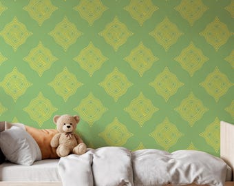 Green and Yellow Geometric Line Wallpaper, Playful Modern Wall Mural for Kids Room or Nursery, Cheerful Contemporary Peel and Stick