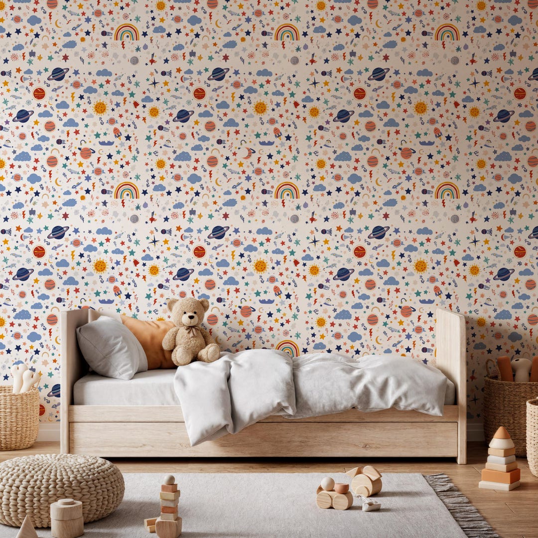 Space Rainbow Wallpaper for Kids Room or Nursery Wall, Peel and Stick ...