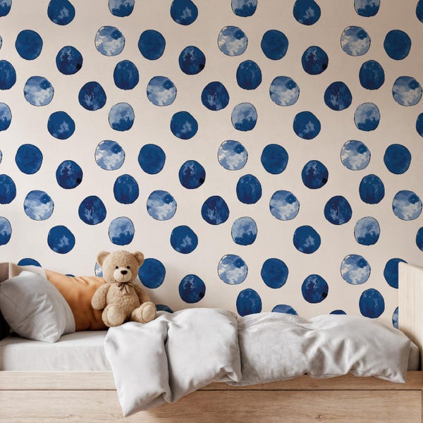 Papel tapiz de lunares azules para habitación infantil, divertido mural autoadhesivo, decoración extraíble para habitación infantil, pared decorativa divertida para habitación de bebé.