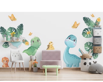 Dinosaur Wall Decal for Kids | Baby Nursery Wall Sticker Set | Jurassic Animal Wall Decor for Kids Room | UV Printed Dinosaur Wall Sticker