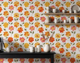 Papel pintado floral, mural de flores amarillas y rosas, autoadhesivo o sin adhesivo, decoración para la habitación infantil o sala de juegos.