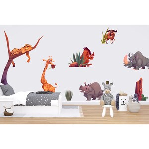 Safari Animals Wall Decal, Jungle Forest Nursery Sticker, African Animal Decal Set, Giraffe Elephant Tiger Watercolor Kids Room Decor