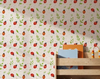 Papel de Parede Joaninha Autoadesivo - Mural de Parede Infantil Fofo para Quarto de Bebê, Sala de Jogos, Design de Insetos da Natureza - Decoração Ecológica