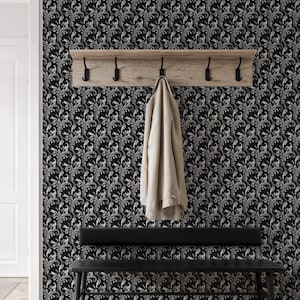 Black Damask Wallpaper, Elegant Scroll Design, Peel and Stick or Glue Option, Classic Baroque Wall Mural for Entryway or Hallway