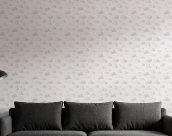 Minimalist Cloud Wallpaper, Framed Neutral Peel Mural, Soft Beige Nursery Wall Art, Removable Modern Pattern, Living Room Decor, Gift