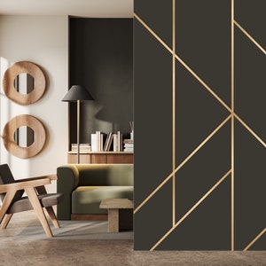 Gold Black Wall Decal, Geometric Line Wall Decal for a Chic Decor, Easy to Apply Peel and Stick Metallic Wall Decals - Stylish Gold Black