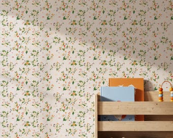 Papel pintado Tiny Wildflower, mural botánico autoadhesivo color crema, papel pintado floral vintage removible, decoración de pared estilo cottagecore, regalo para el hogar.
