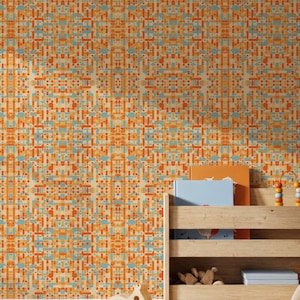 Abstract Colorful Wallpaper, Orange Blue Peel and Stick Wall Art, Removable Modern Pattern Wallpaper, Geometric Wall Decor, Gift for Home