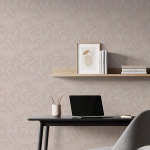 Neutral Leaf Wallpaper For Living Room Accent Wall, Peel And Stick Removable Wall Mural, Minimalist Botanical Beige Nature Home Decor