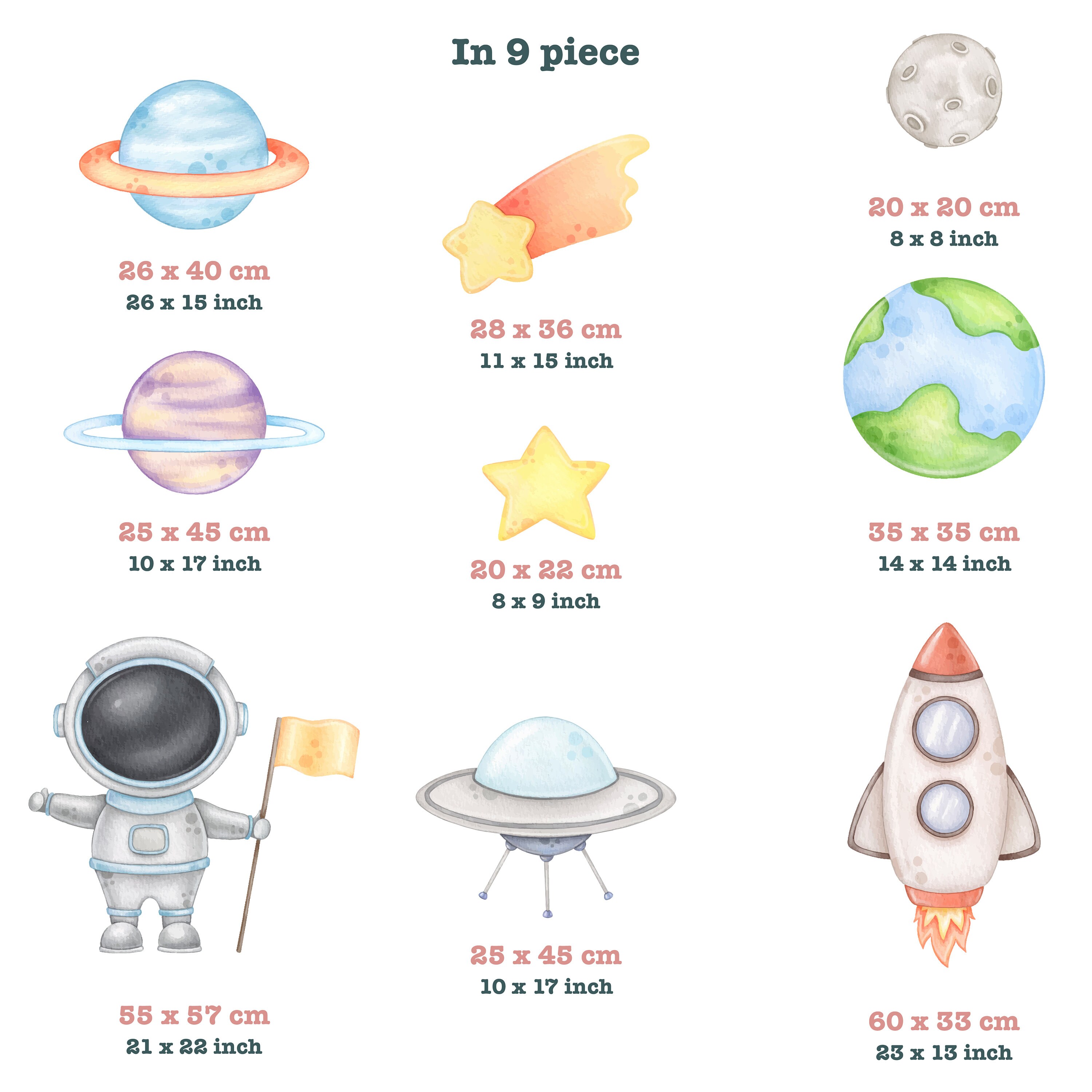 Space Planets Astronaut and Star Wall Decal Set, Kids Room Nursery ...