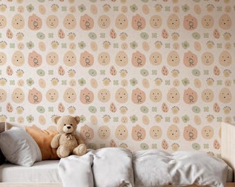 Kids Room Wallpaper, Cute Peel and Stick Wall Mural, Playful Smiley Face Wall Covering for Nursery, Toddler Bedroom, Playroom