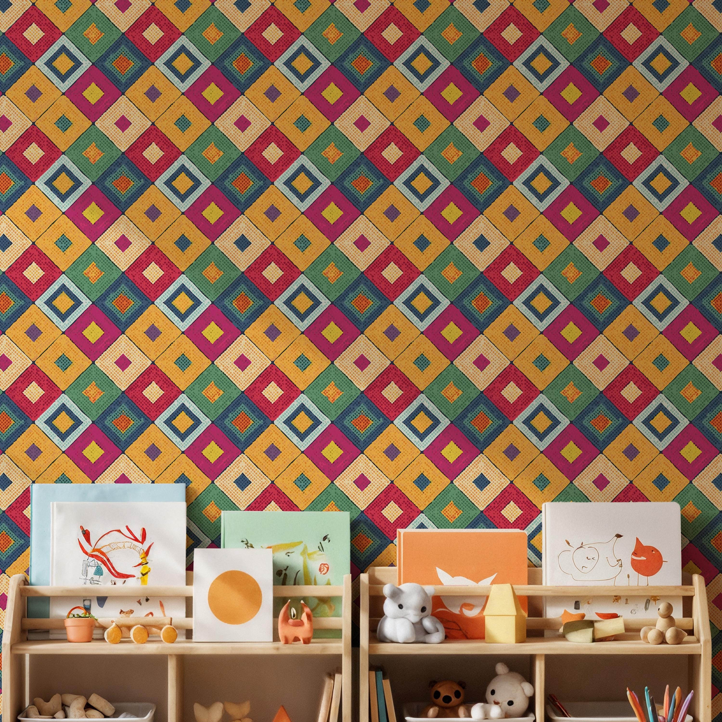 Colorful Geometric Diamond Wallpaper, Kids Playroom Peel and Stick ...