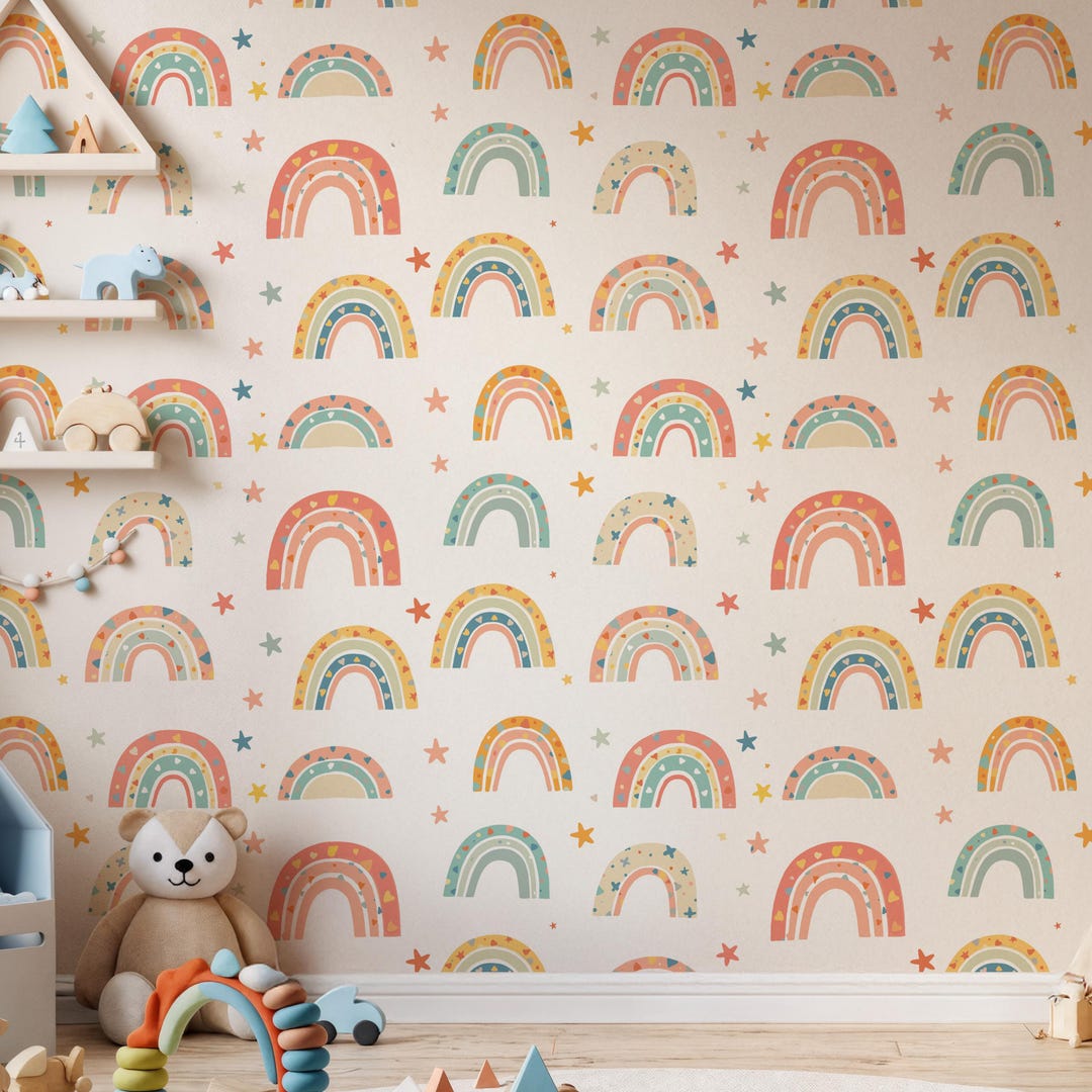 Rainbow Kids Wallpaper, Colorful Peel and Stick Wall Mural, Playful ...