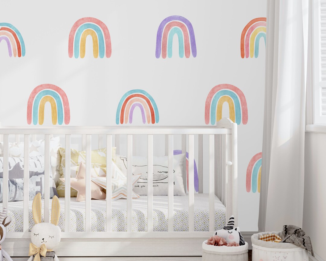 Watercolor Boho Rainbow Wall Decal Set, Nursery Decor, Peel and Stick ...