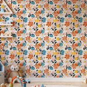 Papier peint floral coloré, papier peint fleurs multicolores, papier peint amovible autocollant, décoration murale motif fleurs, cadeau pour la maison