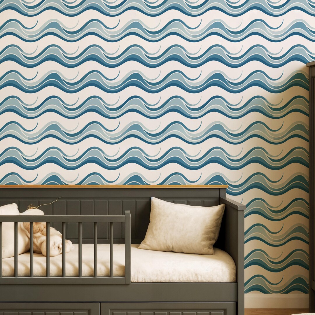 Blue Ocean Waves Kids Wallpaper, Playful Water Ripple Wall Mural ...