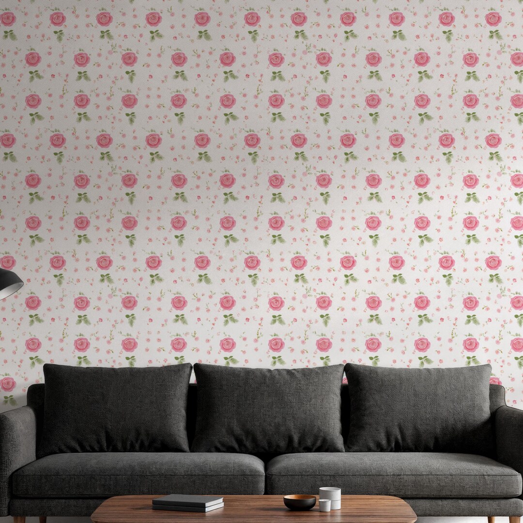 Pink Rose Floral Wallpaper, Romantic Vintage Wall Mural, Removable ...