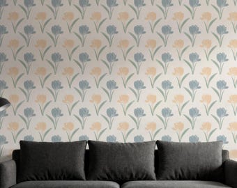 Papel tapiz floral suave, mural de pared botánico minimalista, autoadhesivo, elegante decoración de pared neutra para sala de estar, dormitorio o entrada.