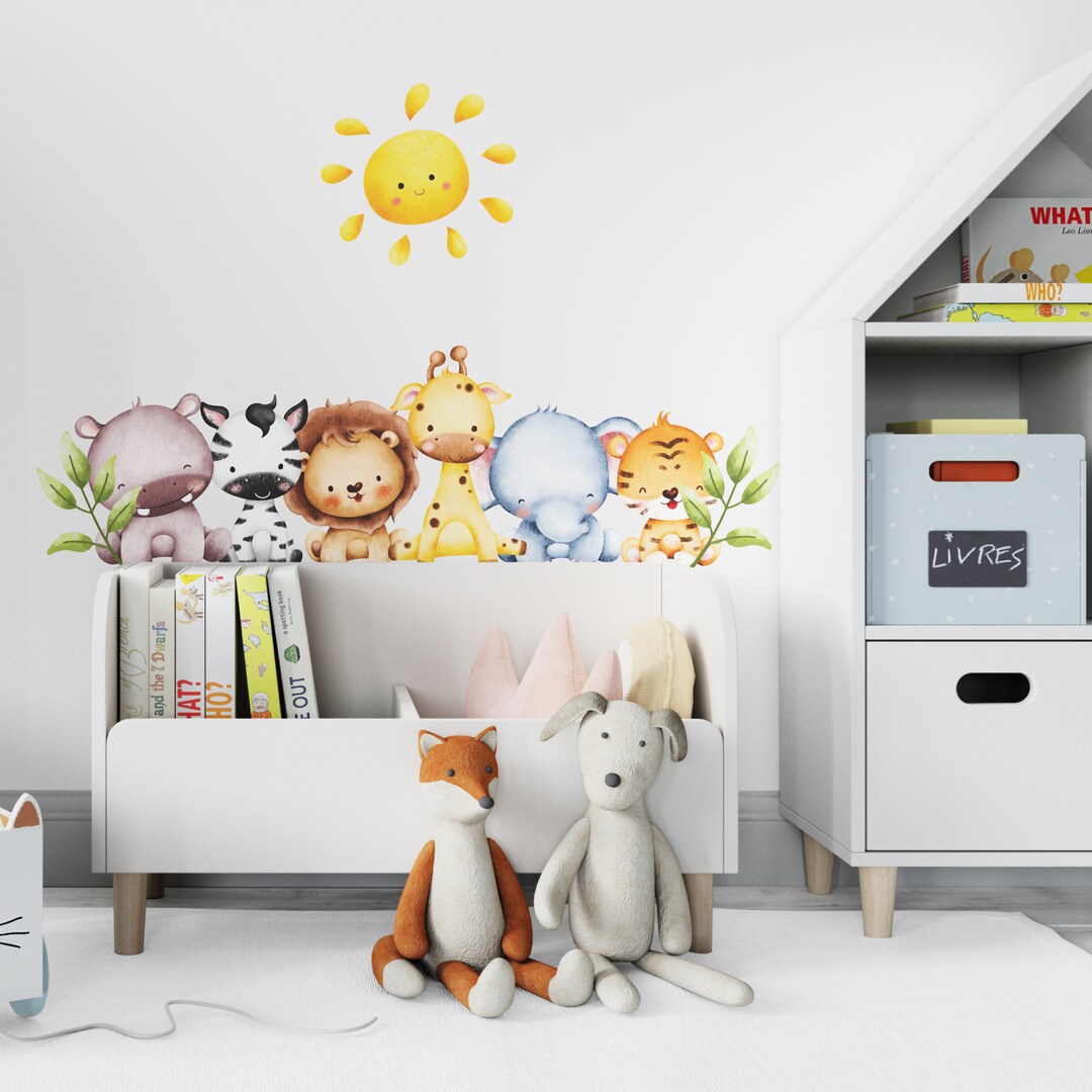 Watercolor Safari Animals Wall Decal Set With Elephant, Hippo, Tiger ...