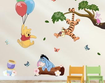 Winnie The Pooh Wall Decals, Cartoon Animals Nursery Stickers (32 pcs), Nursery Kids Room Decor