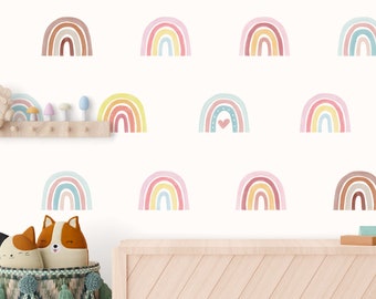 12 von 1 Set Aquarell Boho Regenbogen Wandaufkleber - Wunderschöne Kinderzimmer Dekoration, Wandbild zum Schälen und Aufkleben, Aquarell Aufkleber für Ihr Kinderzimmer